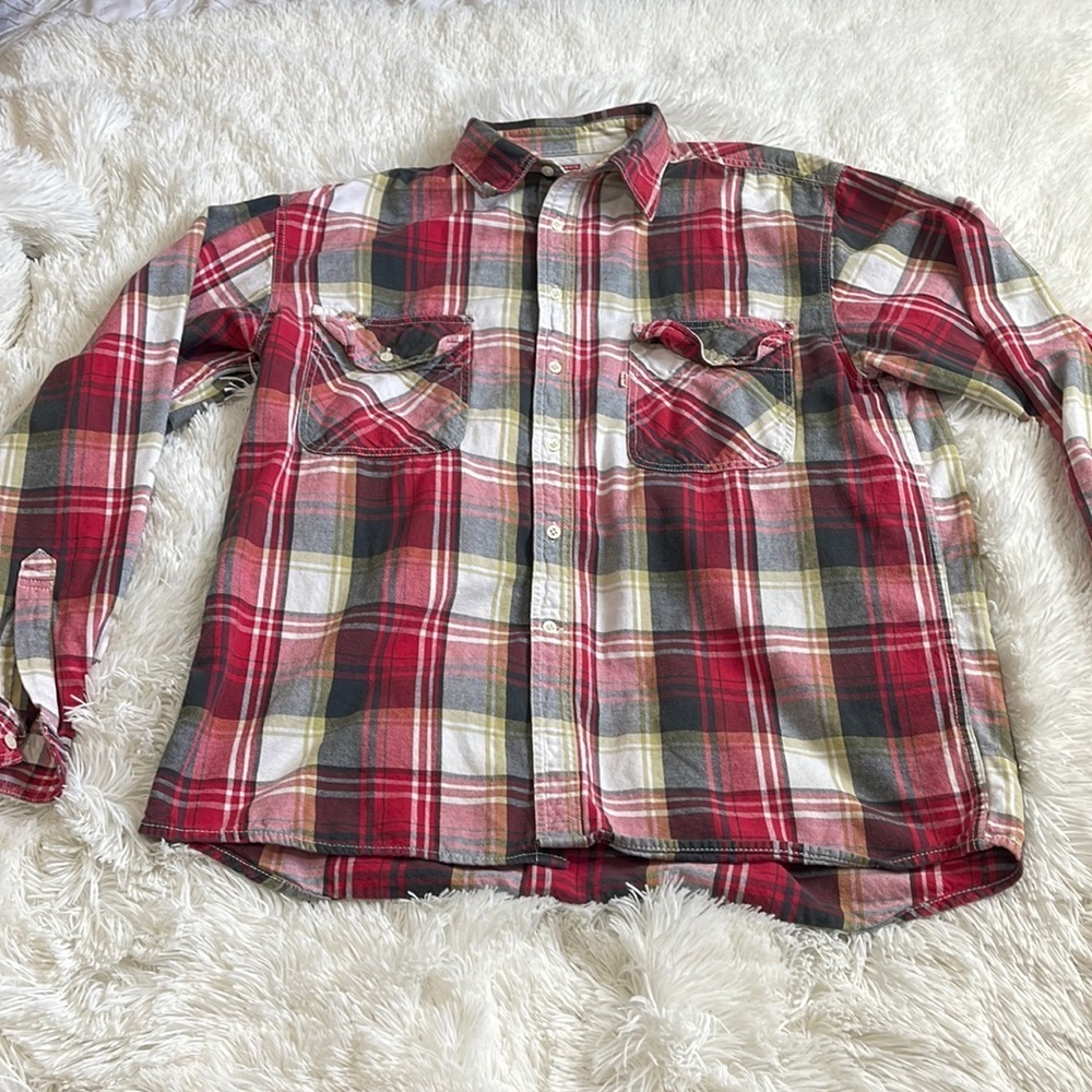 Levi's Men's Red Plaid Button Down Long Sleeve Shirt